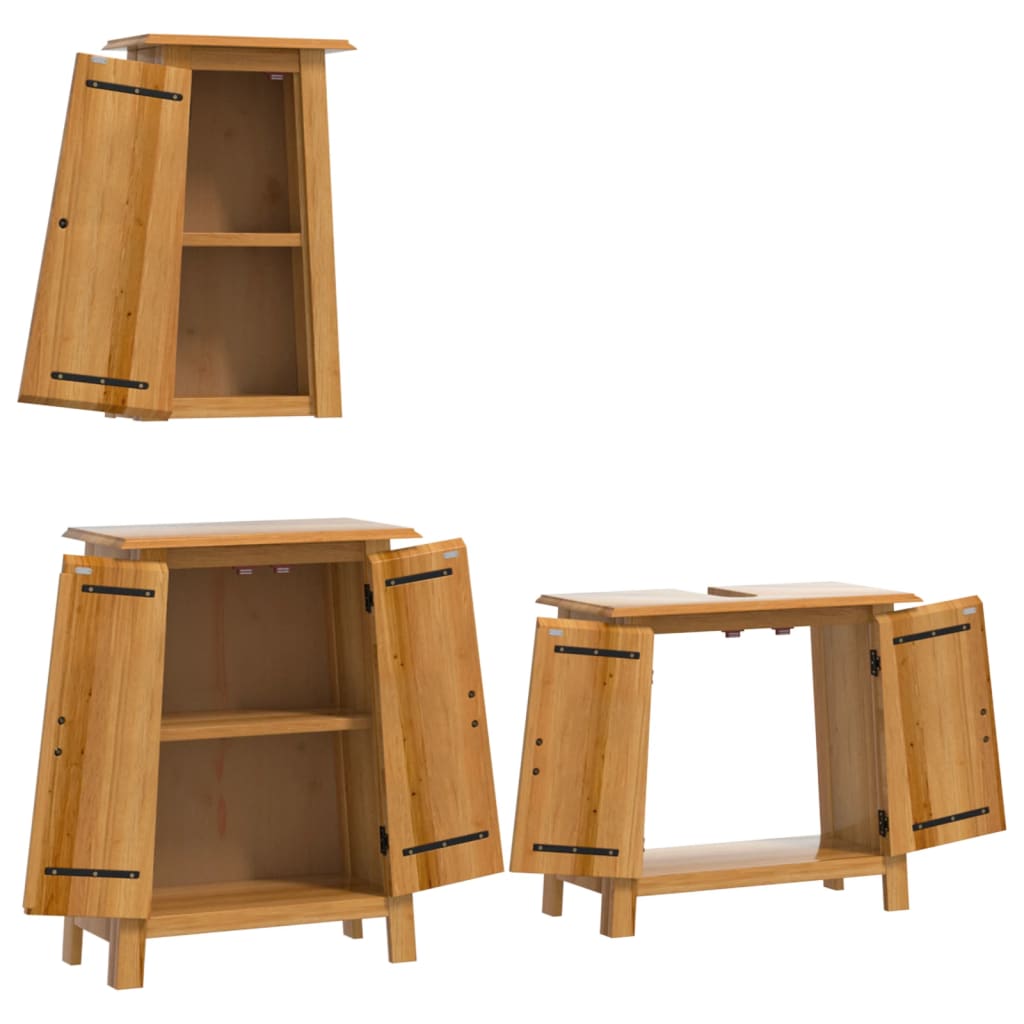 3 Piece Bathroom Furniture Set Solid Wood Pine