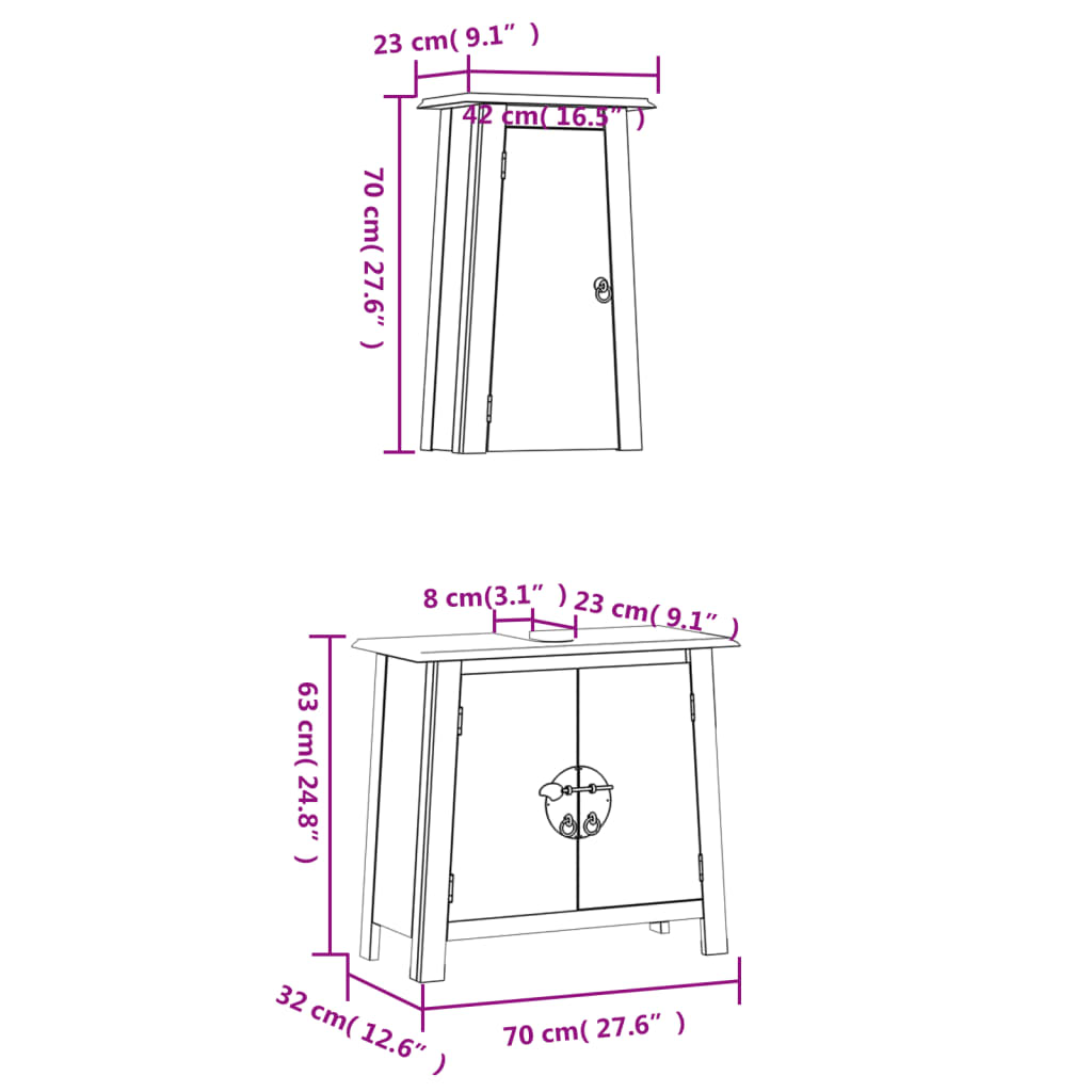 2 Piece Bathroom Furniture Set Solid Wood Pine