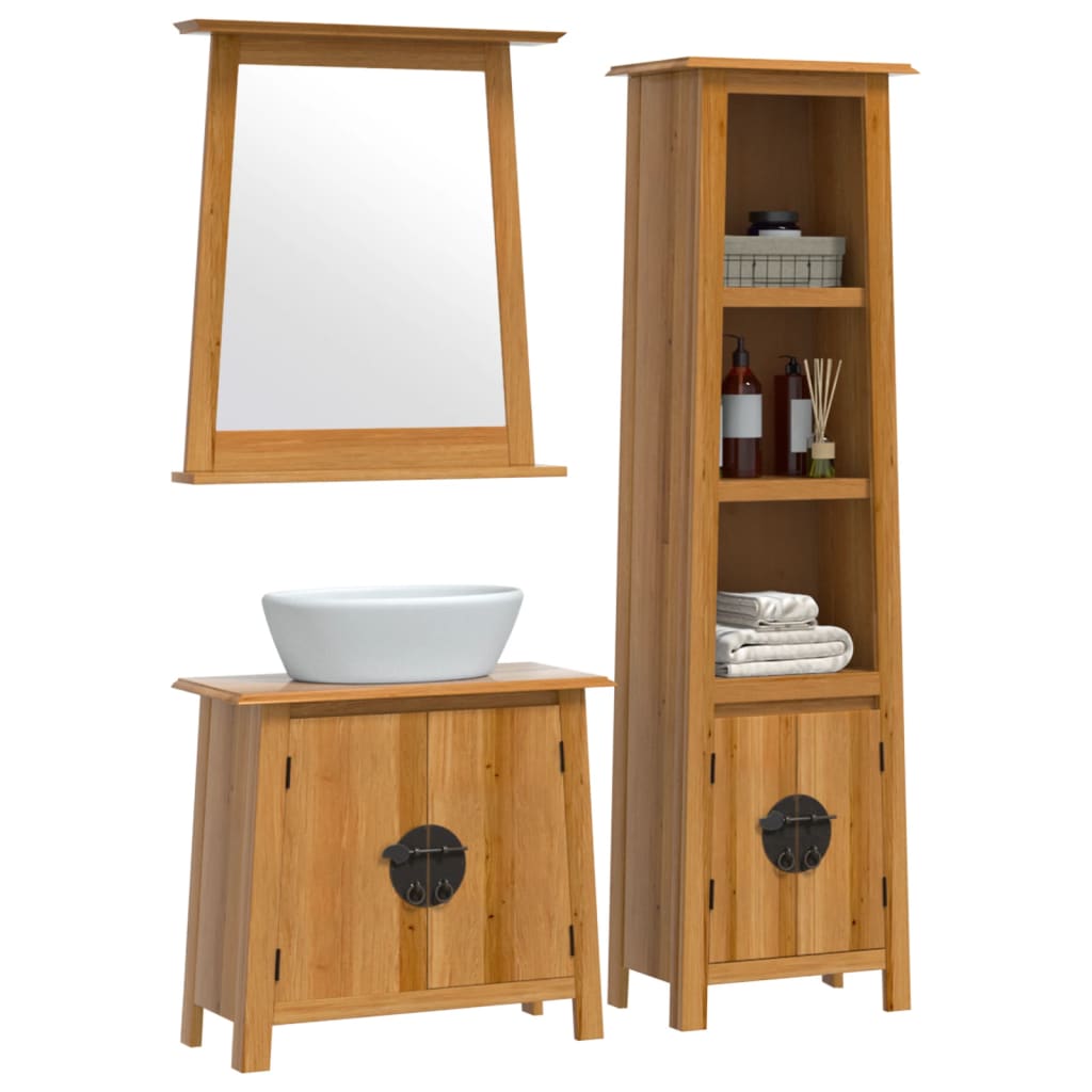 3 Piece Bathroom Furniture Set Solid Wood Pine