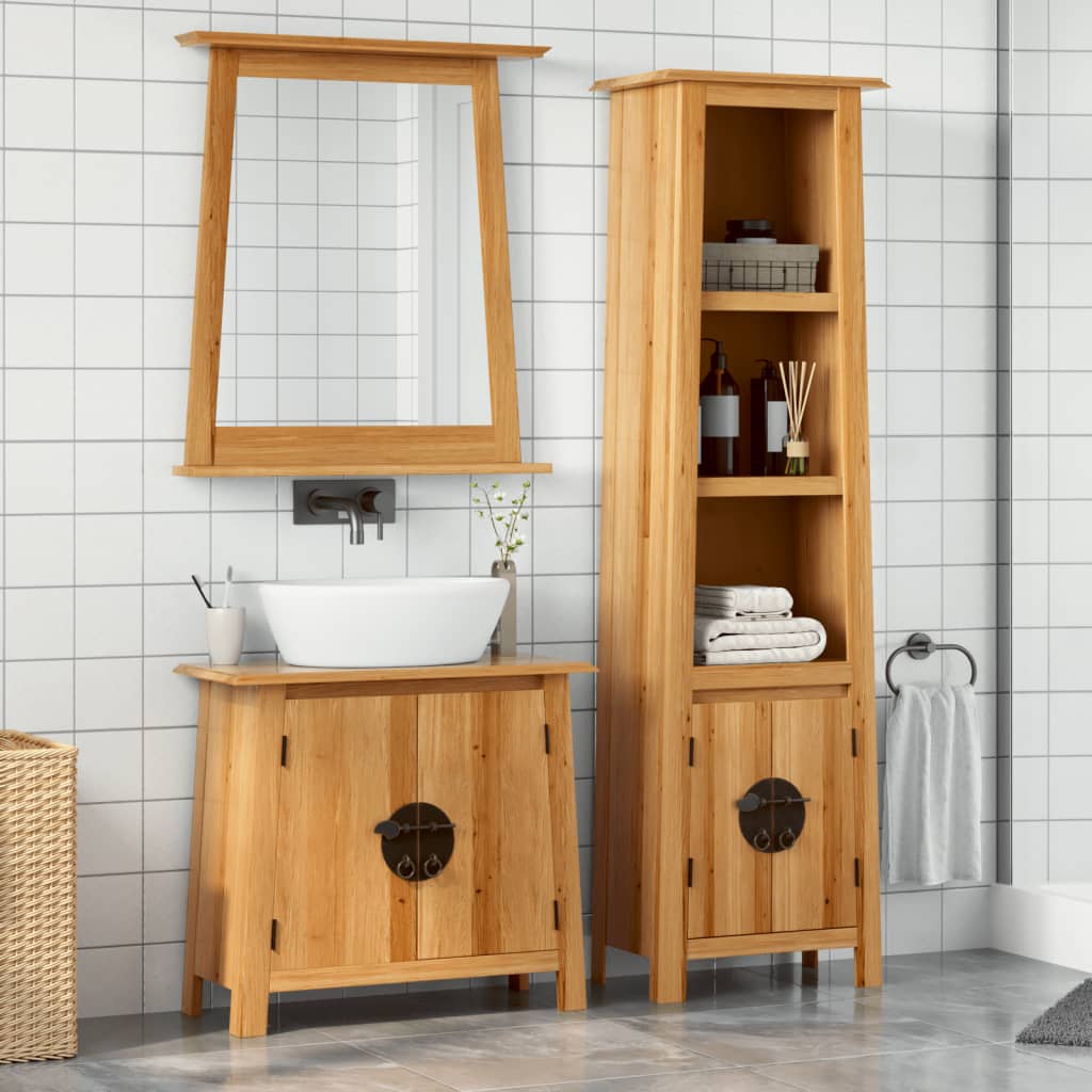 3 Piece Bathroom Furniture Set Solid Wood Pine