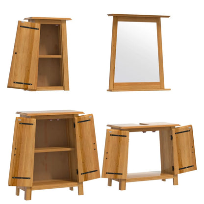 4 Piece Bathroom Furniture Set Solid Wood Pine