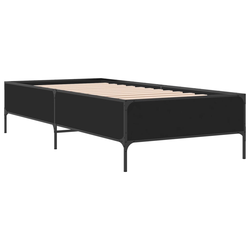 Bed Frame Black 100x200 cm Engineered Wood and Metal