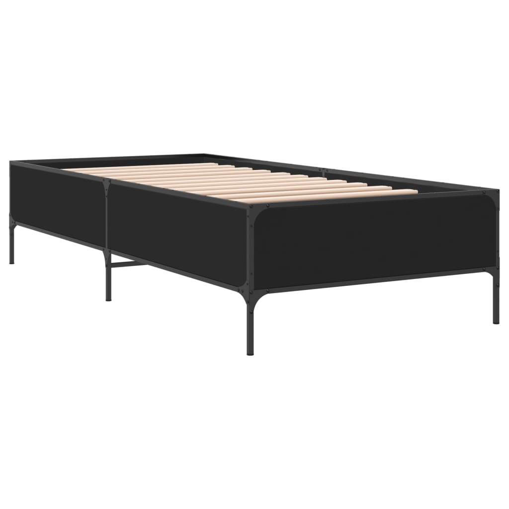 Bed Frame Black 100x200 cm Engineered Wood and Metal