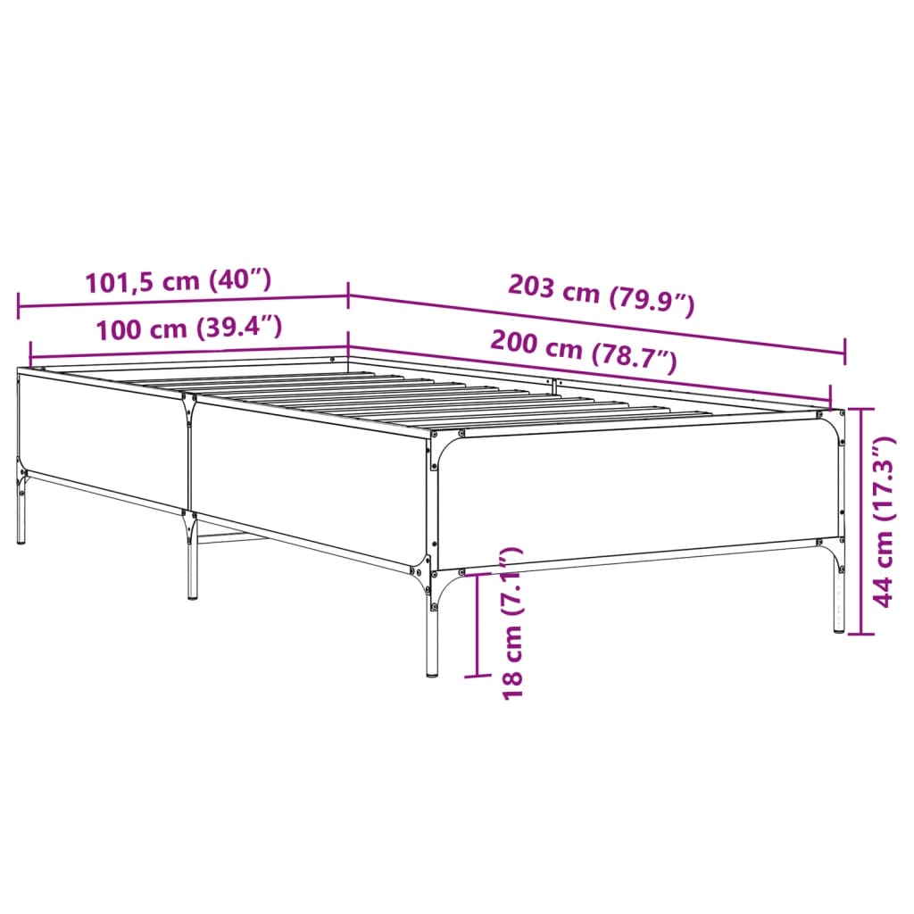 Bed Frame Black 100x200 cm Engineered Wood and Metal