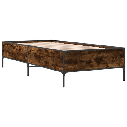 Bed Frame Smoked Oak 100x200 cm Engineered Wood and Metal