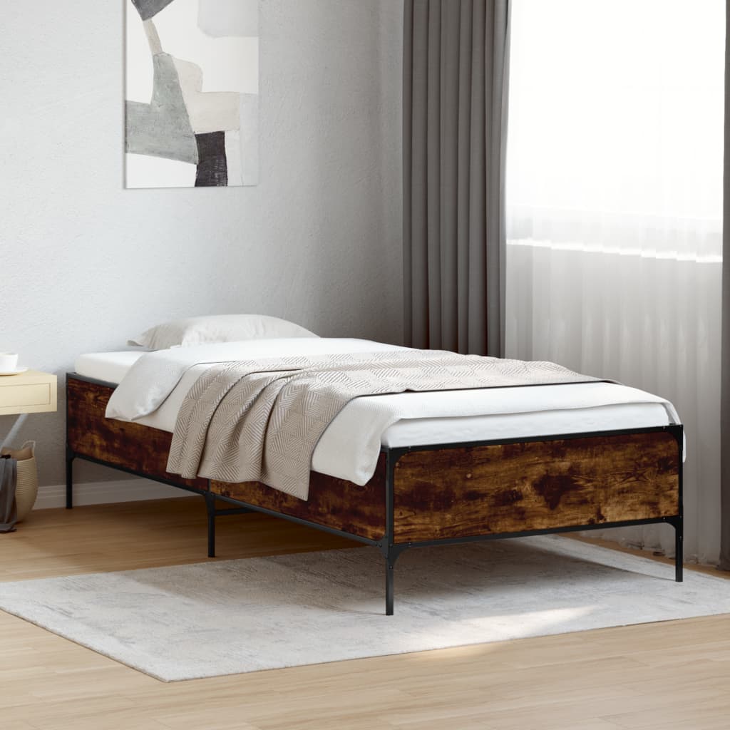 Bed Frame Smoked Oak 100x200 cm Engineered Wood and Metal