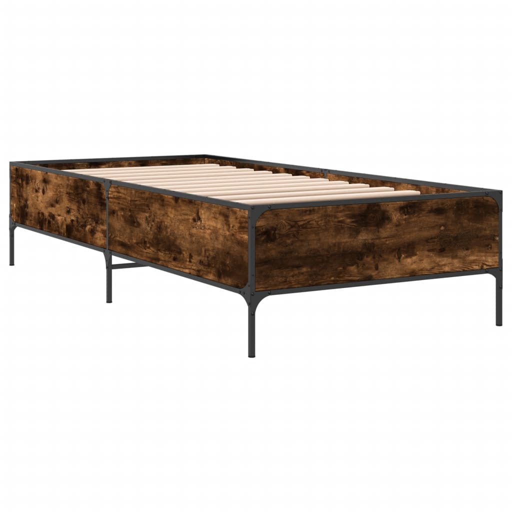 Bed Frame Smoked Oak 100x200 cm Engineered Wood and Metal