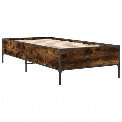 Bed Frame Smoked Oak 100x200 cm Engineered Wood and Metal