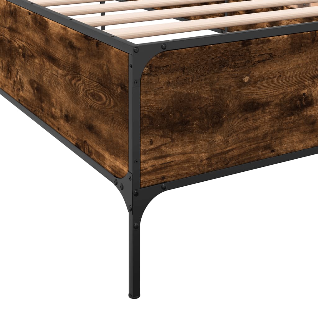 Bed Frame Smoked Oak 100x200 cm Engineered Wood and Metal