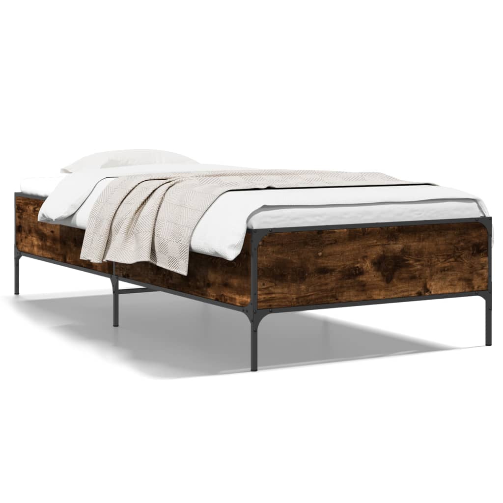 Bed Frame Smoked Oak 100x200 cm Engineered Wood and Metal