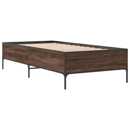 Bed Frame Brown Oak 100x200 cm Engineered Wood and Metal