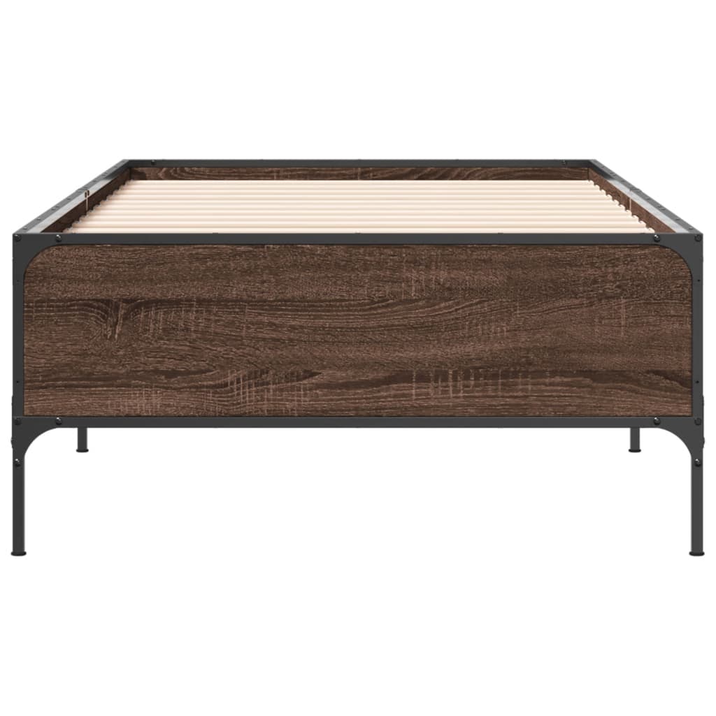 Bed Frame Brown Oak 100x200 cm Engineered Wood and Metal