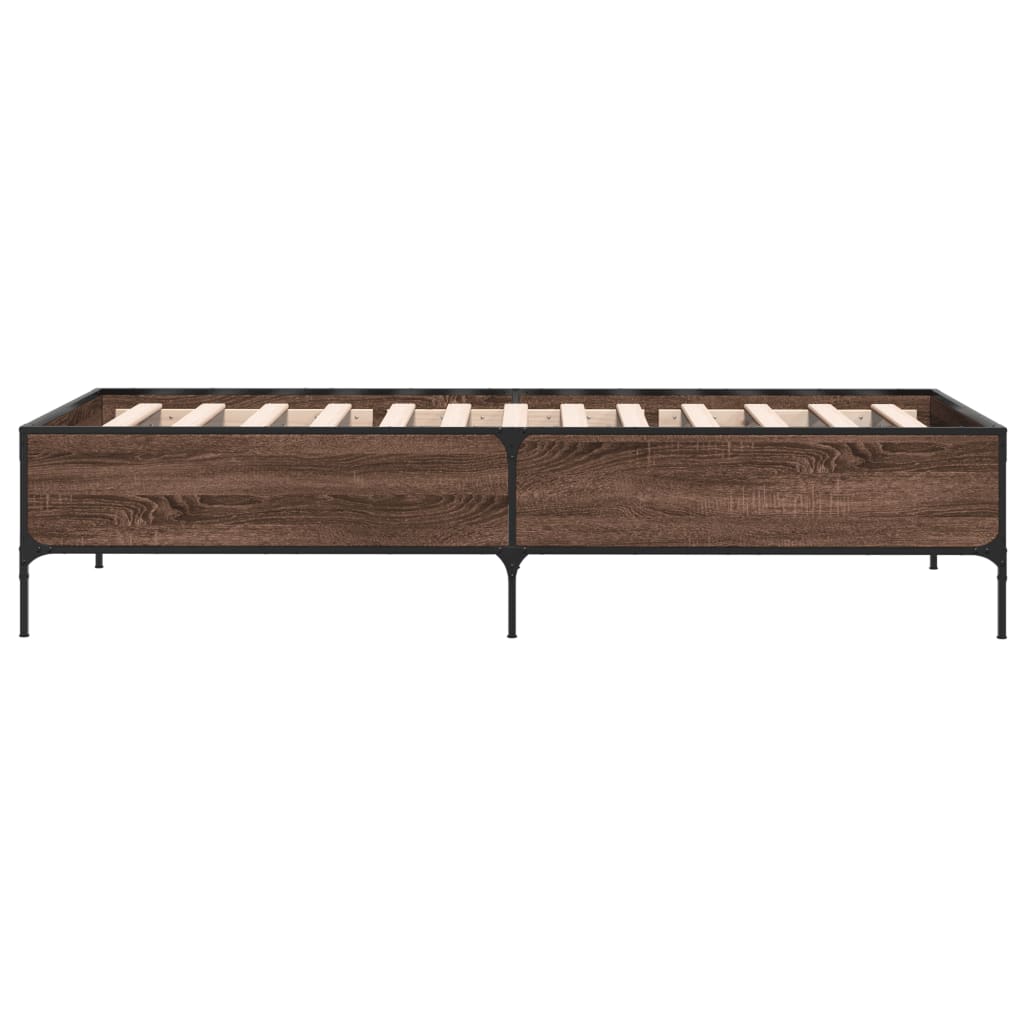 Bed Frame Brown Oak 100x200 cm Engineered Wood and Metal