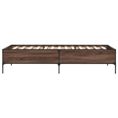 Bed Frame Brown Oak 100x200 cm Engineered Wood and Metal