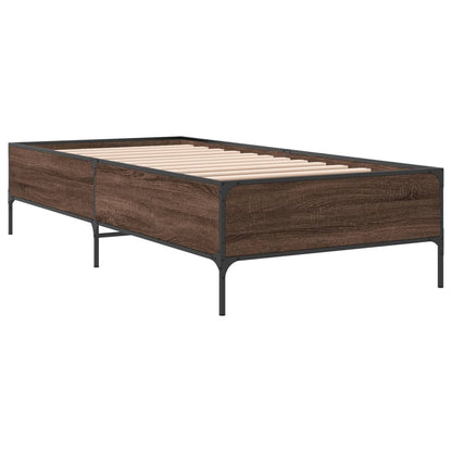 Bed Frame Brown Oak 100x200 cm Engineered Wood and Metal