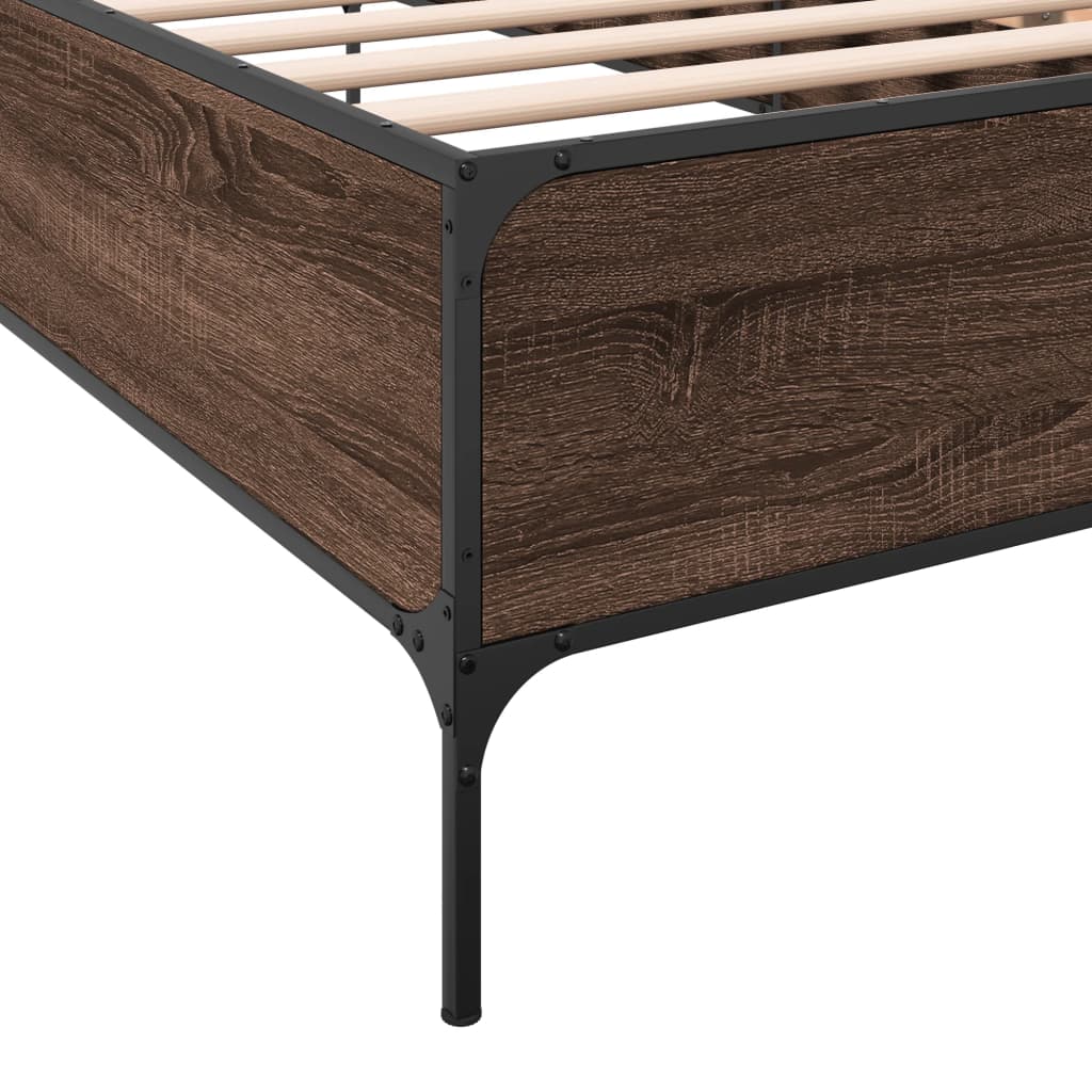 Bed Frame Brown Oak 100x200 cm Engineered Wood and Metal