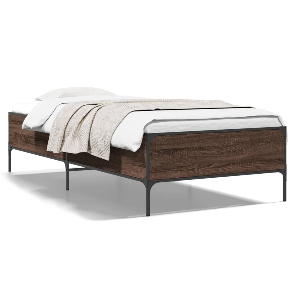 Bed Frame Brown Oak 100x200 cm Engineered Wood and Metal