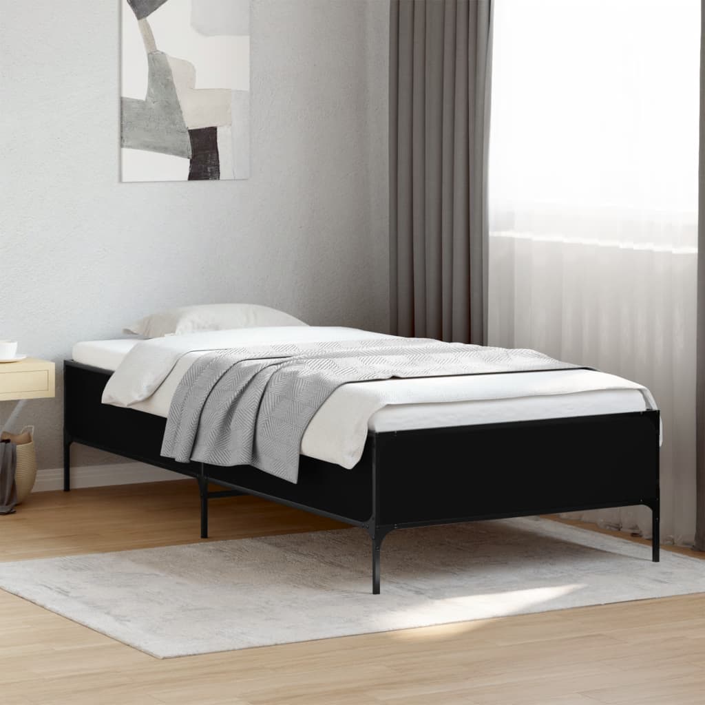 Bed Frame Black 90x200 cm Engineered Wood and Metal