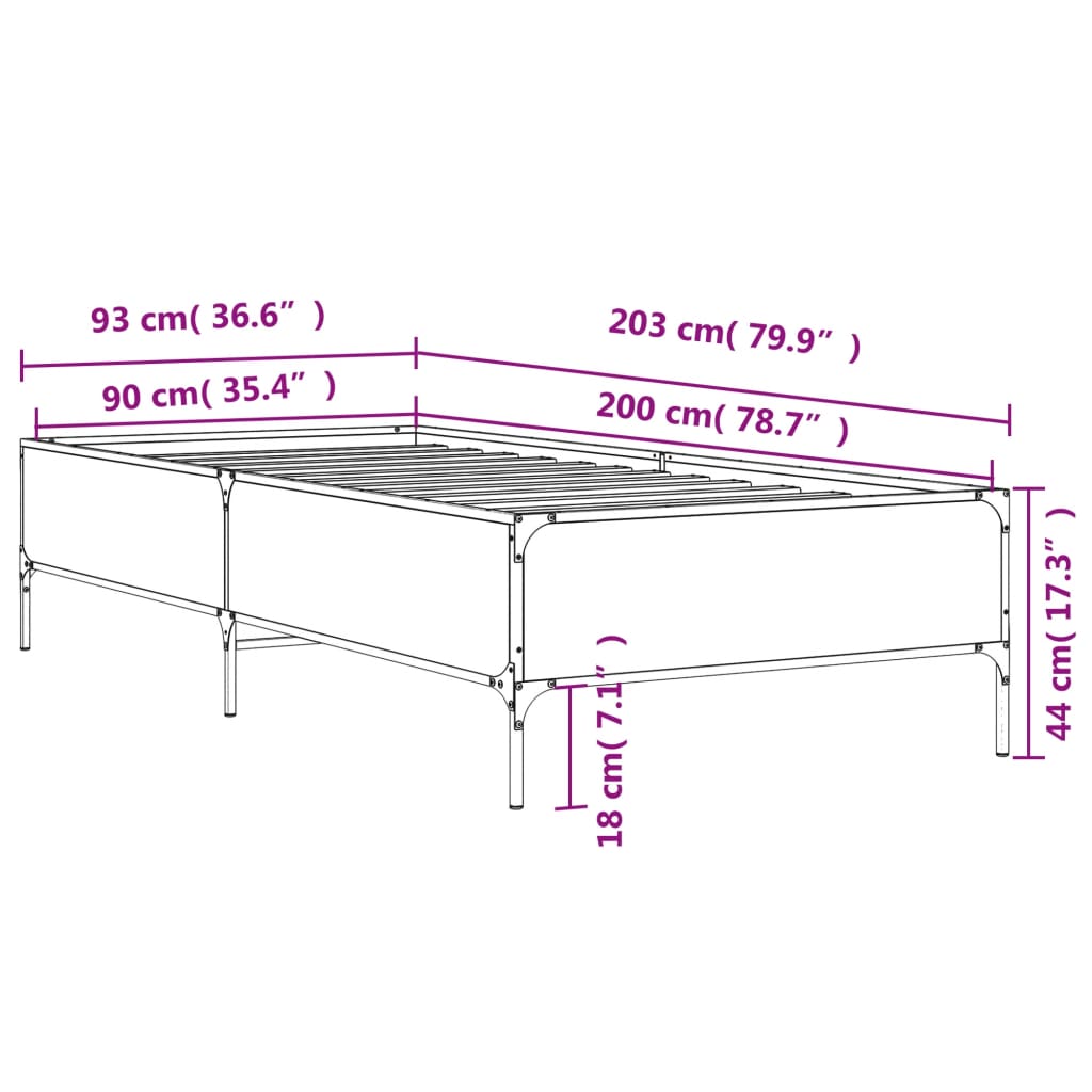 Bed Frame Black 90x200 cm Engineered Wood and Metal