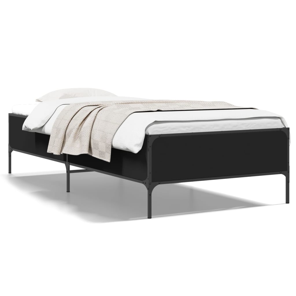 Bed Frame Black 90x200 cm Engineered Wood and Metal