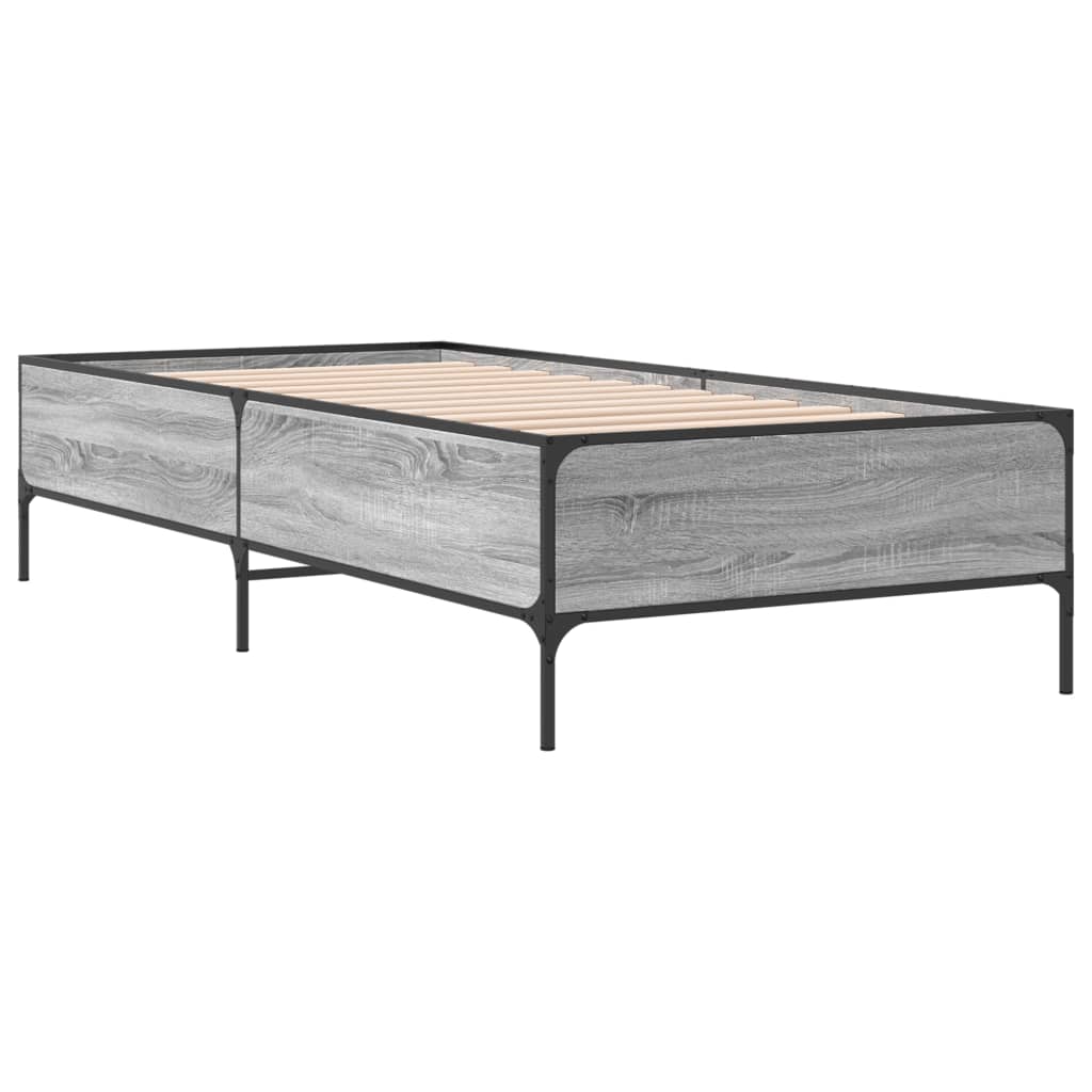 Bed Frame Grey Sonoma 90x200 cm Engineered Wood and Metal