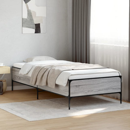 Bed Frame Grey Sonoma 90x200 cm Engineered Wood and Metal