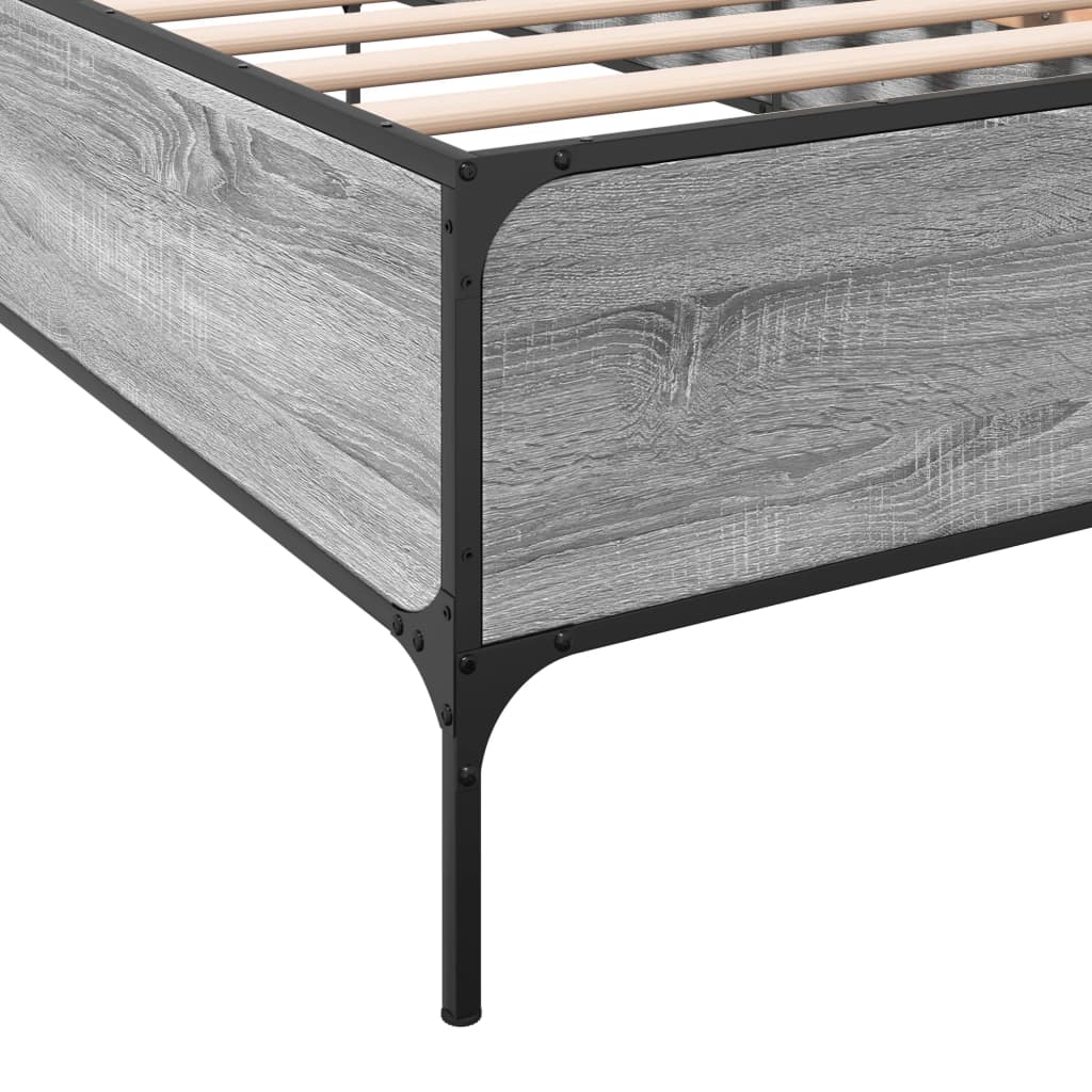 Bed Frame Grey Sonoma 90x200 cm Engineered Wood and Metal