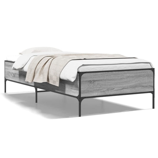 Bed Frame Grey Sonoma 90x200 cm Engineered Wood and Metal