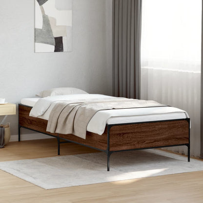 Bed Frame Brown Oak 90x200 cm Engineered Wood and Metal