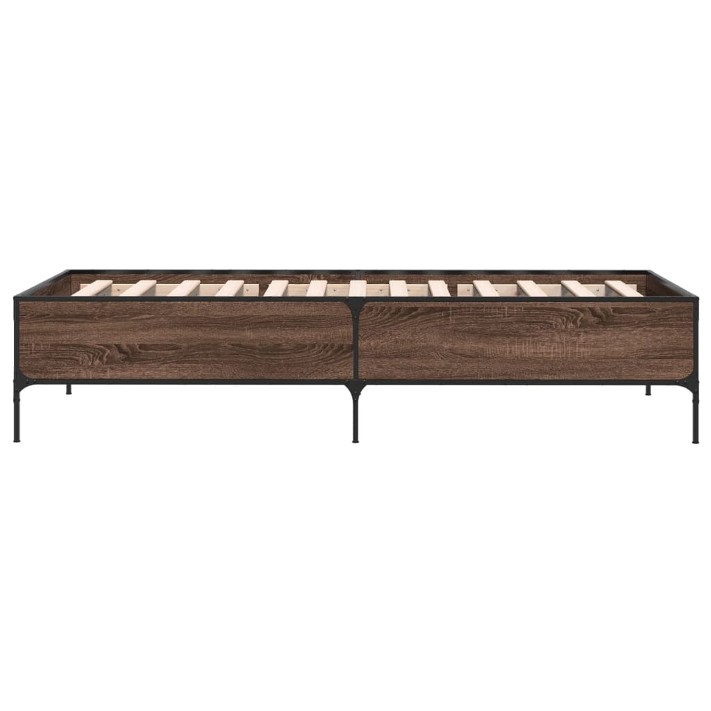 Bed Frame Brown Oak 90x200 cm Engineered Wood and Metal