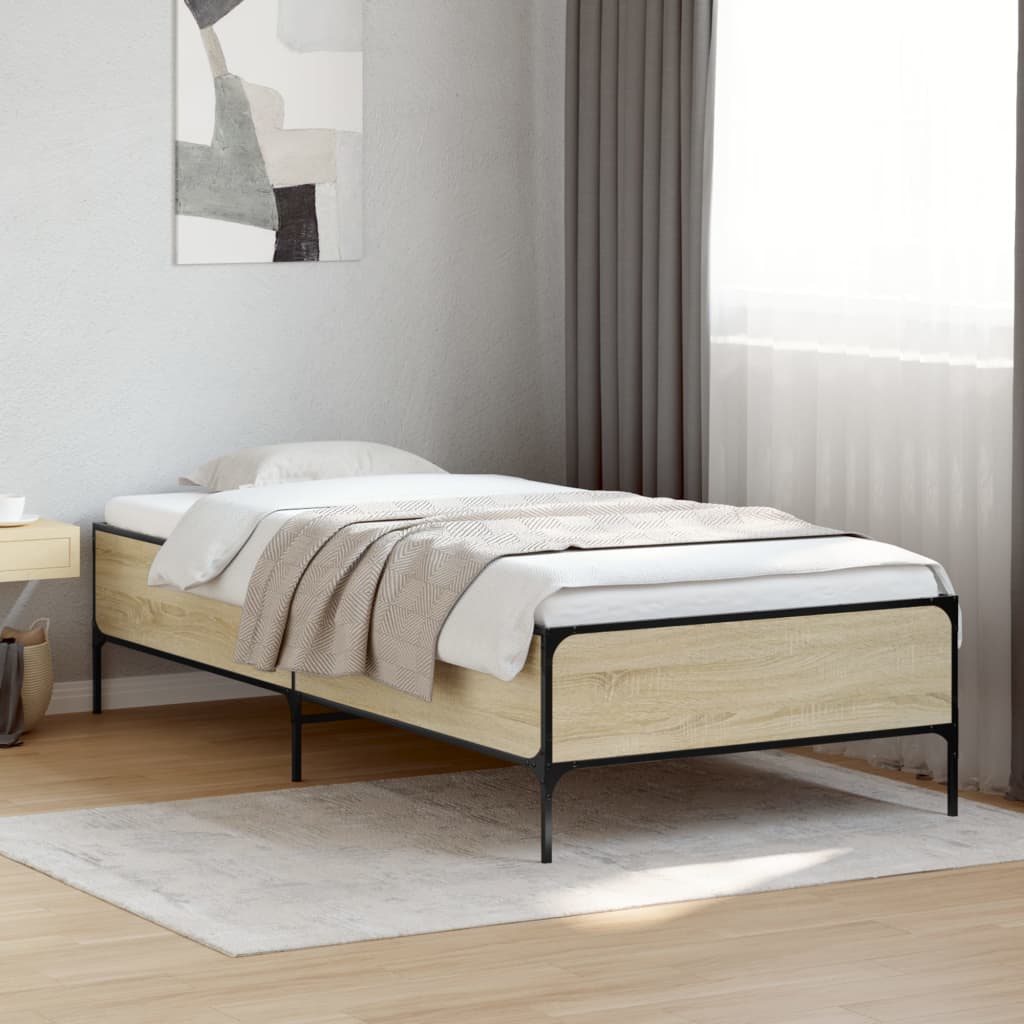 Bed Frame Sonoma Oak 90x190 cm Single Engineered Wood and Metal