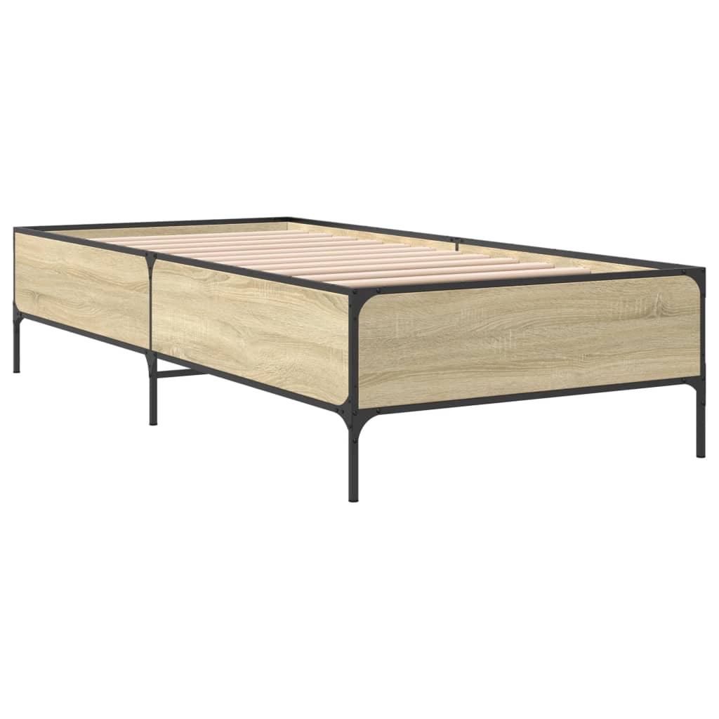 Bed Frame Sonoma Oak 90x190 cm Single Engineered Wood and Metal