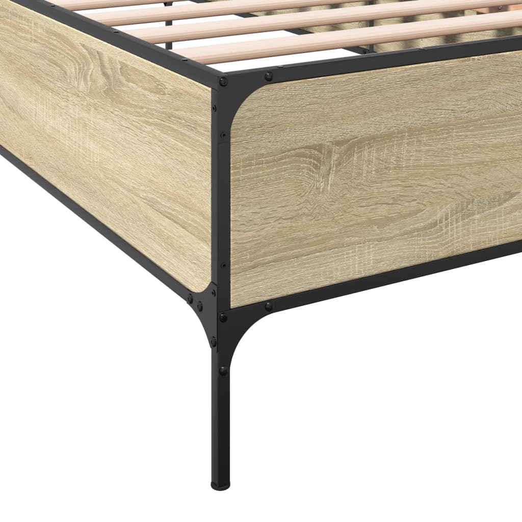 Bed Frame Sonoma Oak 90x190 cm Single Engineered Wood and Metal