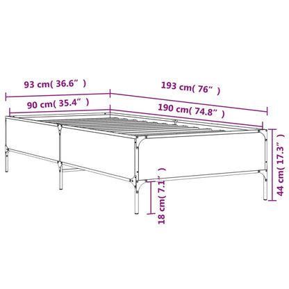 Bed Frame Sonoma Oak 90x190 cm Single Engineered Wood and Metal