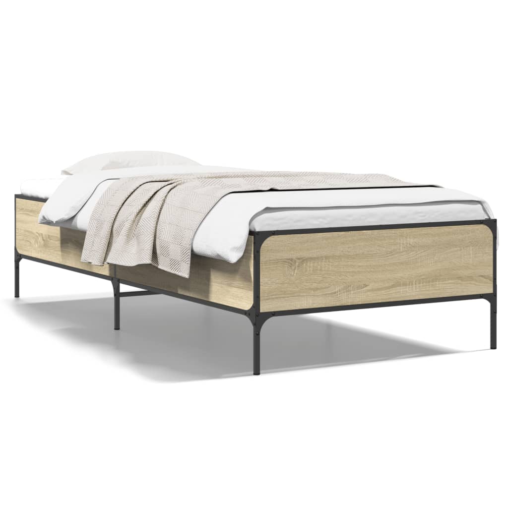 Bed Frame Sonoma Oak 90x190 cm Single Engineered Wood and Metal