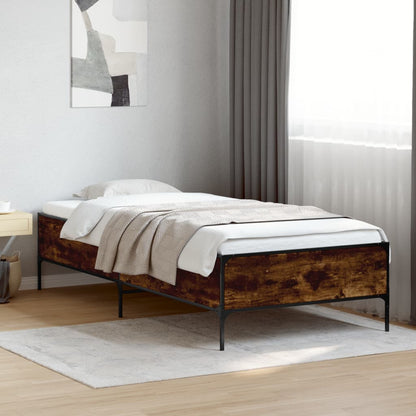 Bed Frame Smoked Oak 90x190 cm Single Engineered Wood and Metal