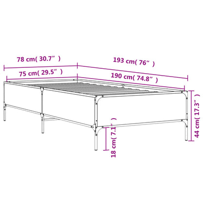 Bed Frame Black 75x190 cm Small Single Engineered Wood and Metal