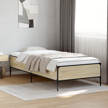 Bed Frame Sonoma Oak 75x190 cm Small Single Engineered Wood and Metal