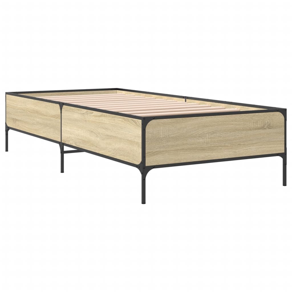 Bed Frame Sonoma Oak 75x190 cm Small Single Engineered Wood and Metal