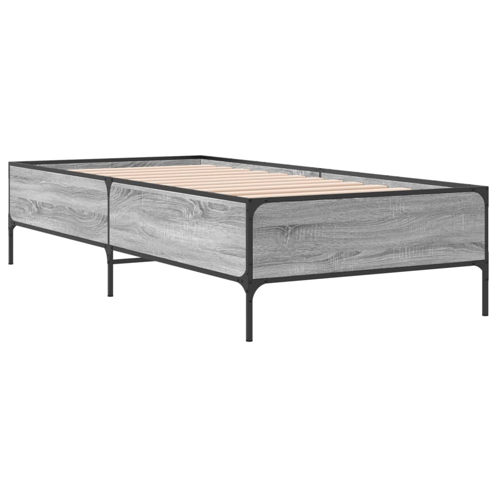 Bed Frame Grey Sonoma 75x190 cm Small Single Engineered Wood and Metal