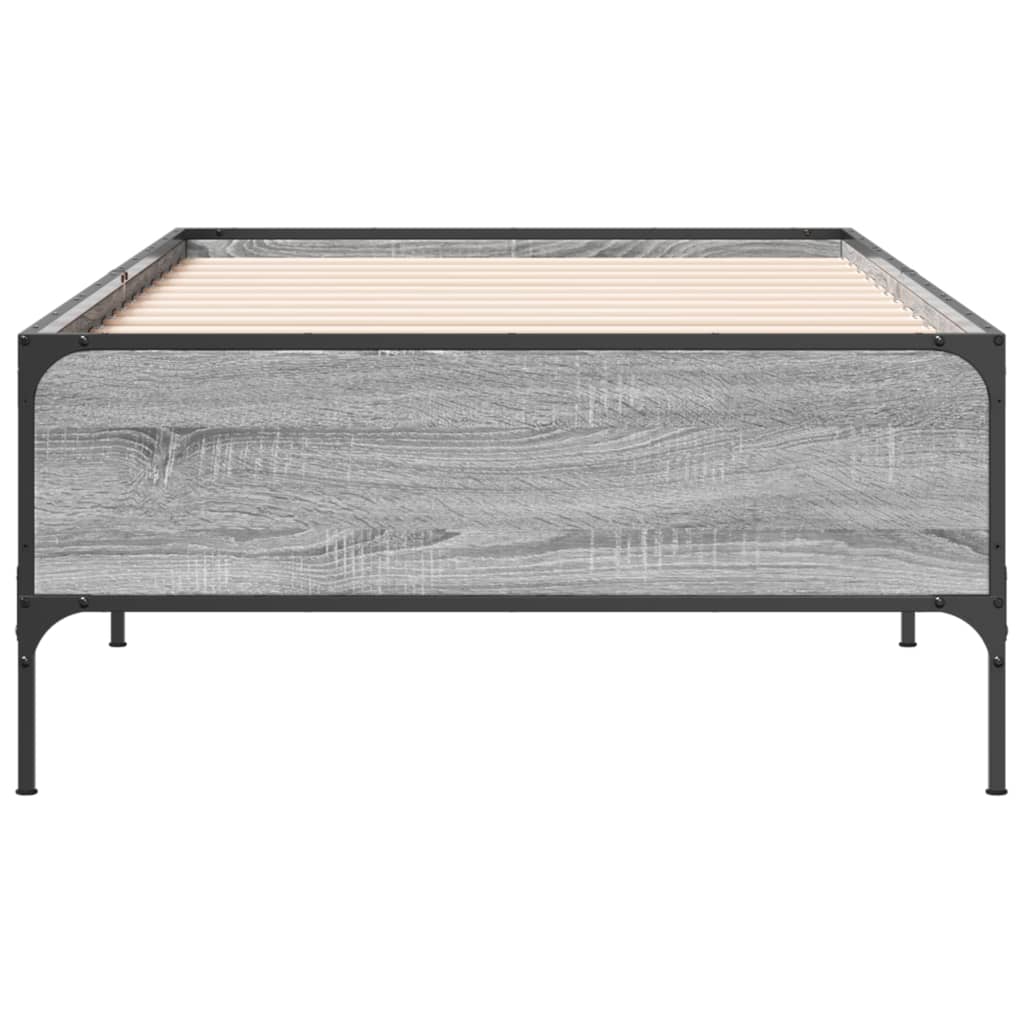 Bed Frame Grey Sonoma 75x190 cm Small Single Engineered Wood and Metal