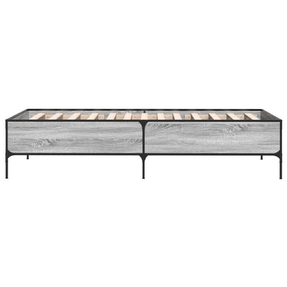 Bed Frame Grey Sonoma 75x190 cm Small Single Engineered Wood and Metal