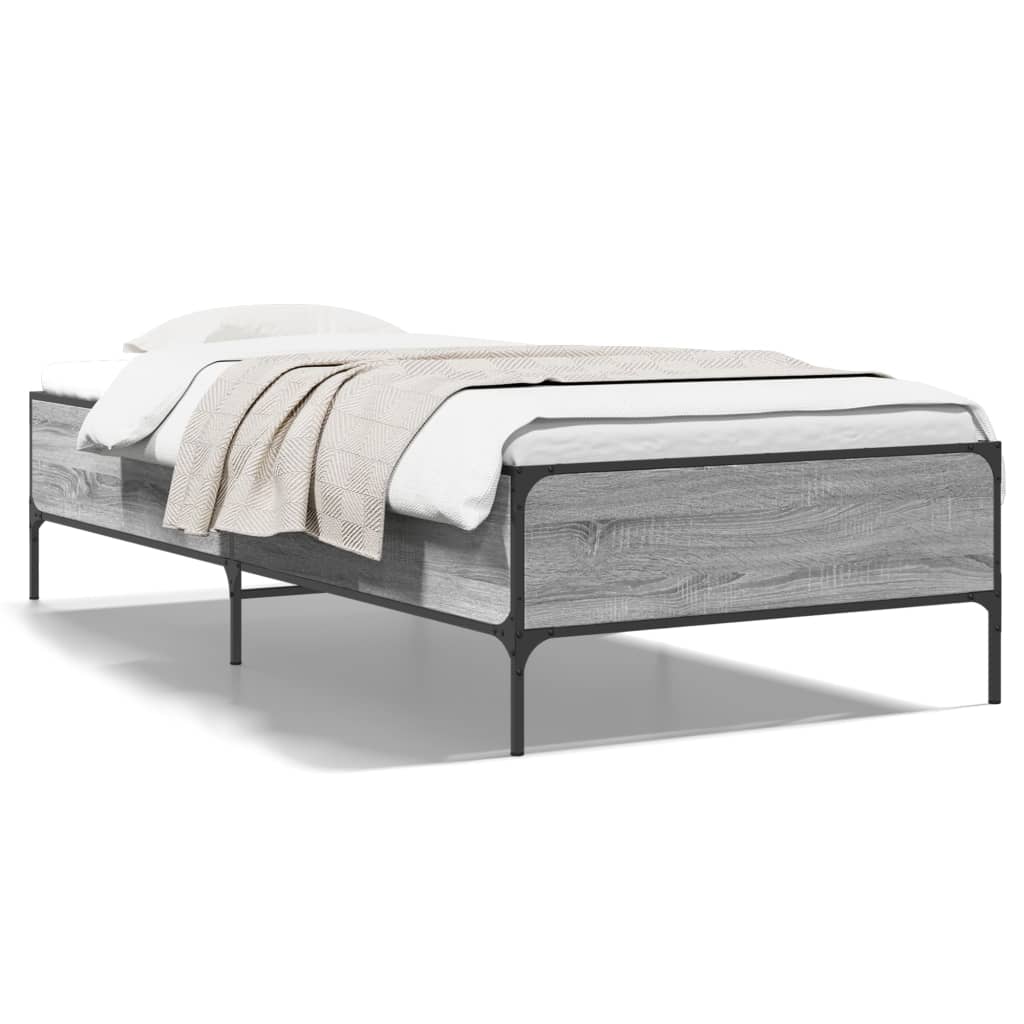 Bed Frame Grey Sonoma 75x190 cm Small Single Engineered Wood and Metal