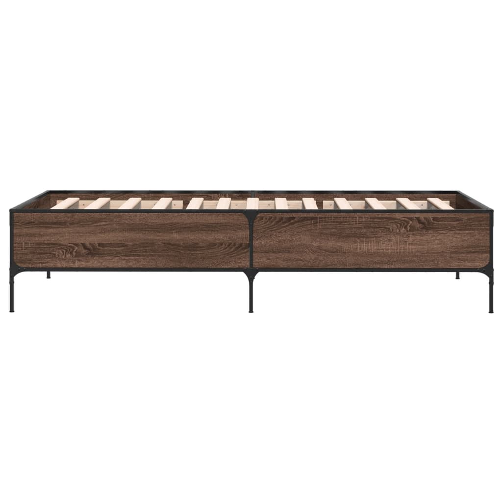 Bed Frame Brown Oak 75x190 cm Small Single Engineered Wood and Metal