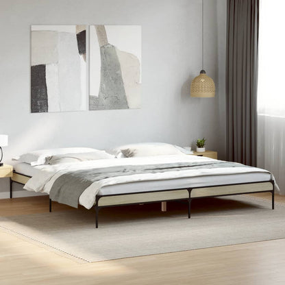 Bed Frame Sonoma Oak 200x200 cm Engineered Wood and Metal