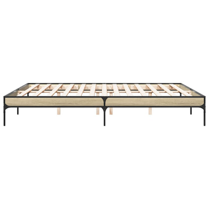 Bed Frame Sonoma Oak 200x200 cm Engineered Wood and Metal