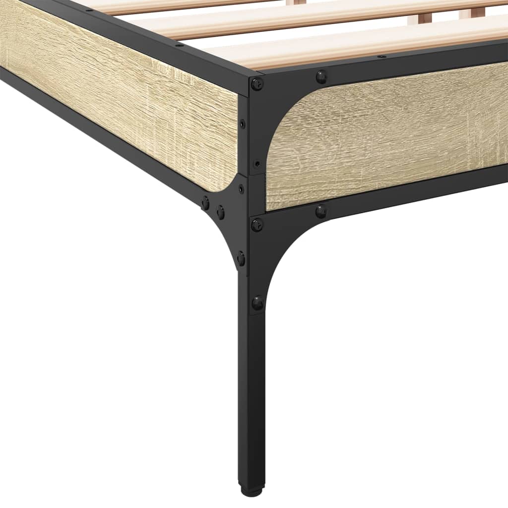 Bed Frame Sonoma Oak 200x200 cm Engineered Wood and Metal