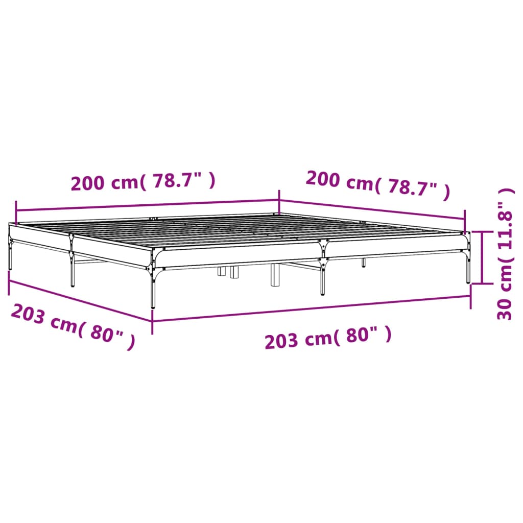 Bed Frame Sonoma Oak 200x200 cm Engineered Wood and Metal