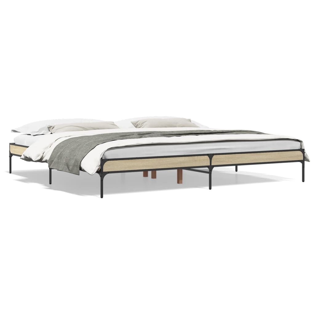 Bed Frame Sonoma Oak 200x200 cm Engineered Wood and Metal