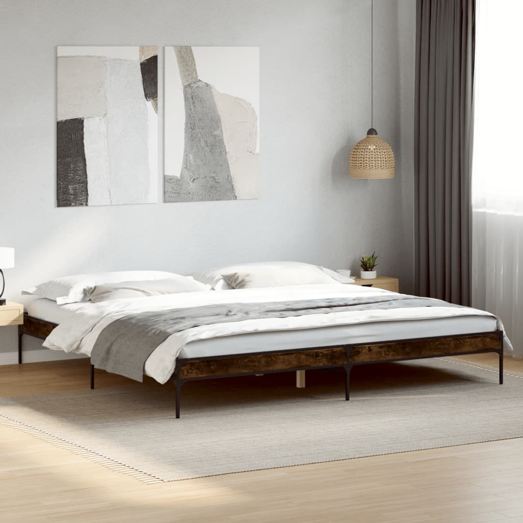 Bed Frame Smoked Oak 200x200 cm Engineered Wood and Metal